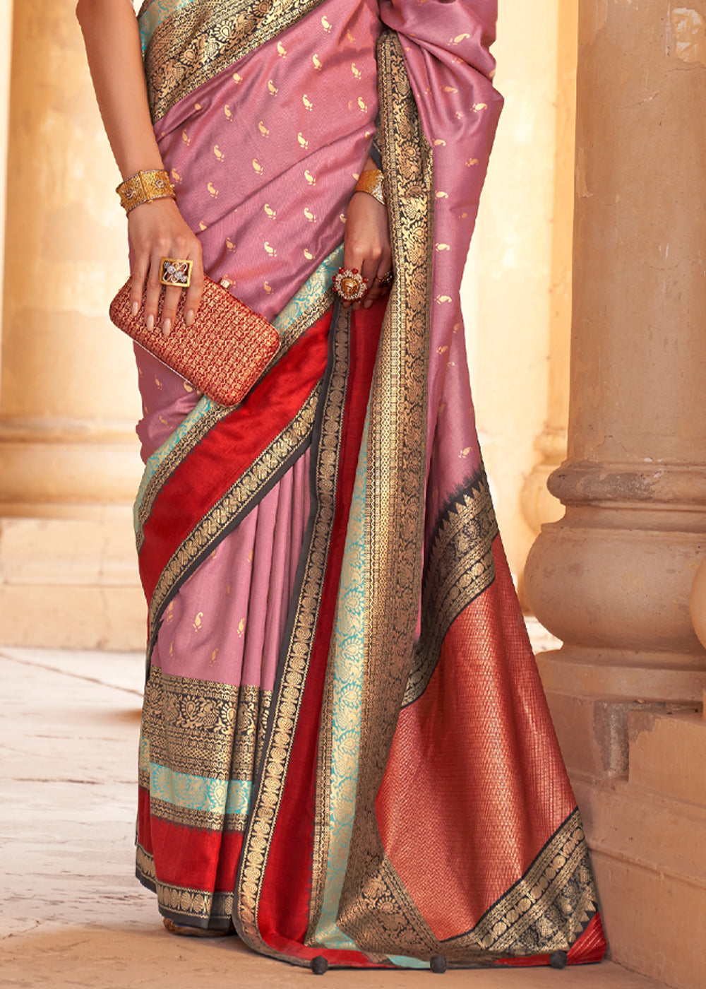 Froly Pink Woven Patola Soft Silk Saree