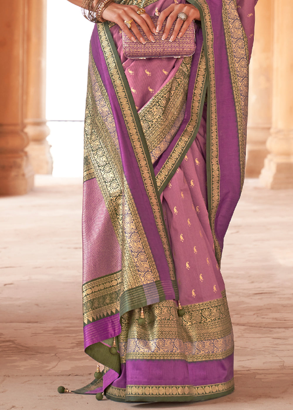 Wewak Pink Woven Patola Soft Silk Saree