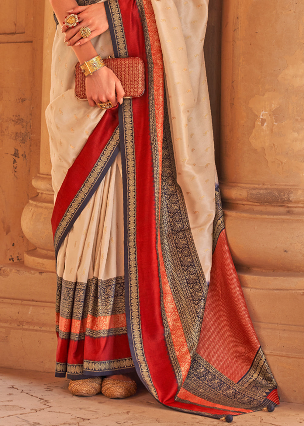 Wheat Cream Woven Patola Soft Silk Saree