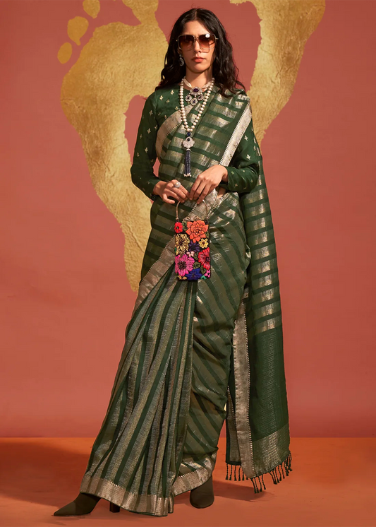 Green Banarasi Handloom Silk Saree