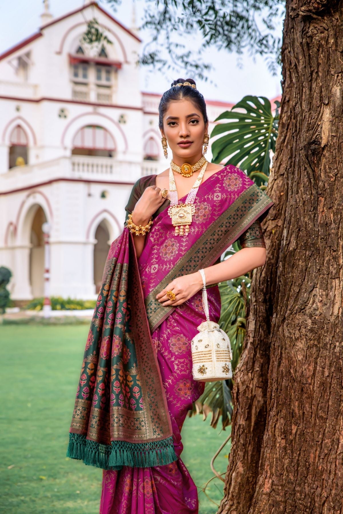 Berry Purple Banarasi Patola Silk Saree