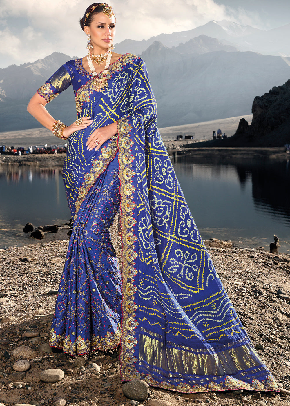 Aparajita Blue Designer Bandej Banarasi Silk Saree