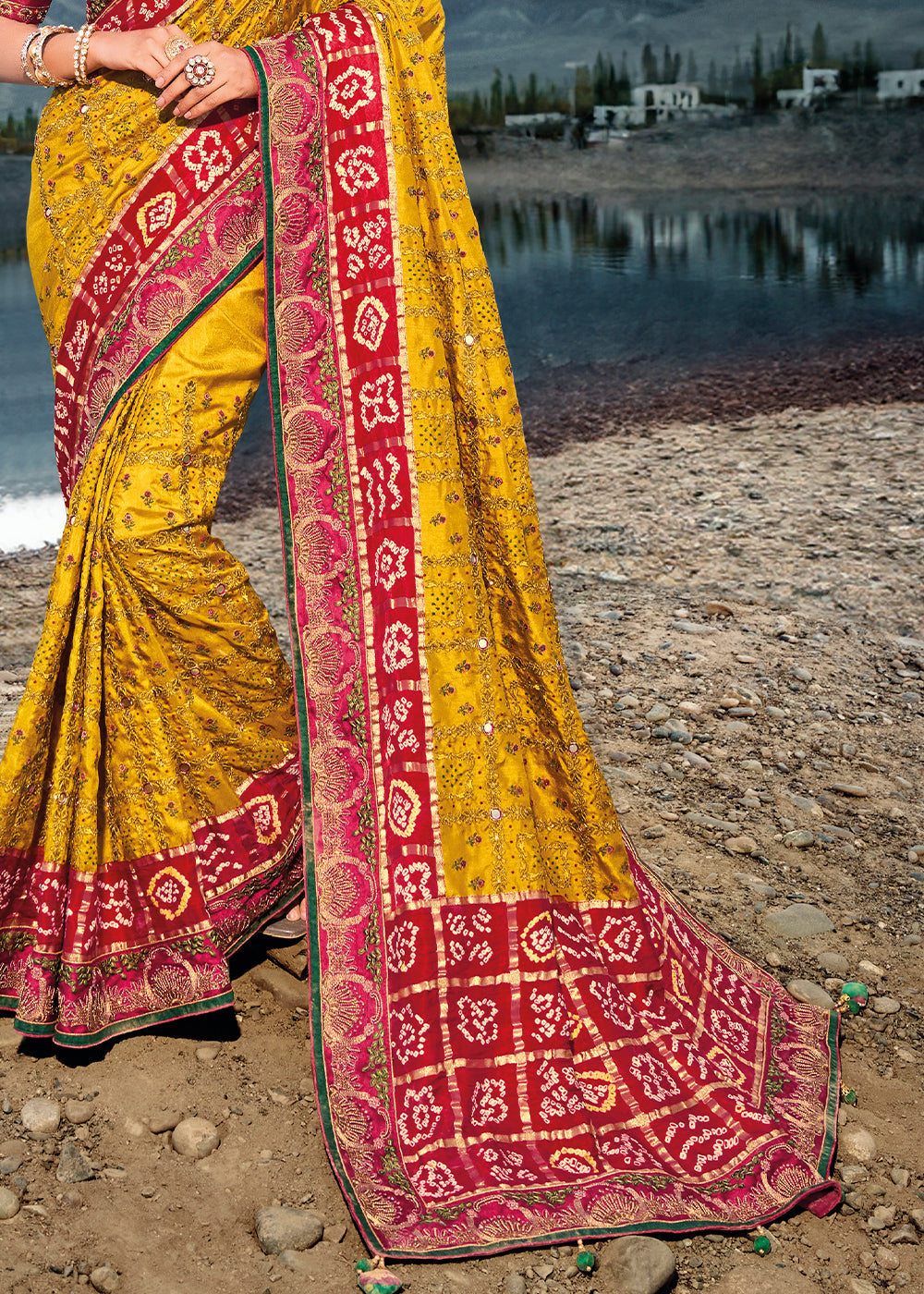 Patpert Agrotech Yellow Designer Bandej Banarasi Silk Saree