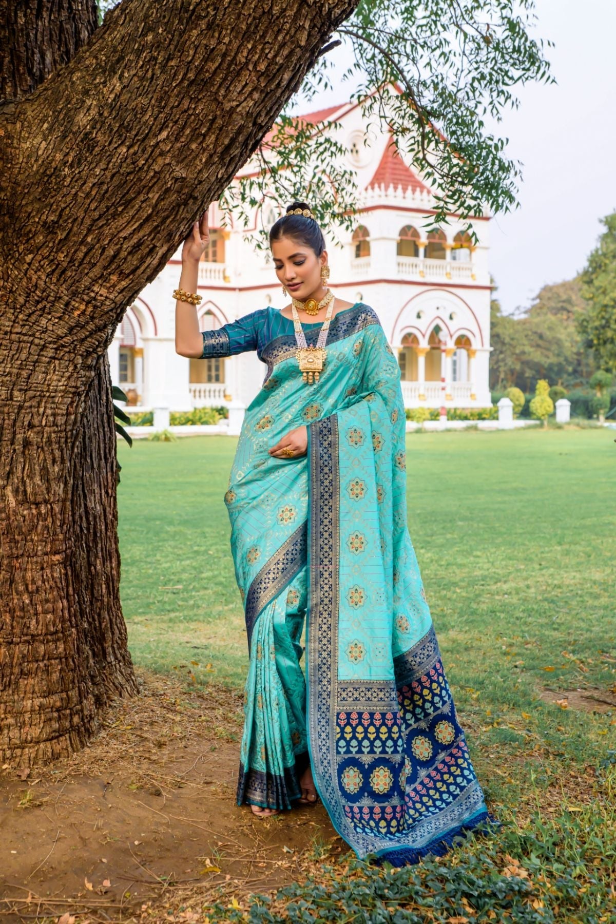 Water Blue Banarasi Patola Silk Saree