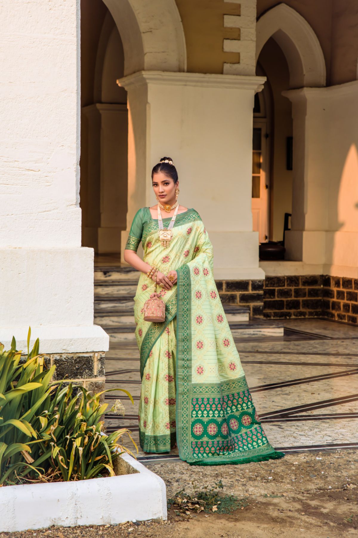 Pastel Green Banarasi Patola Silk Saree