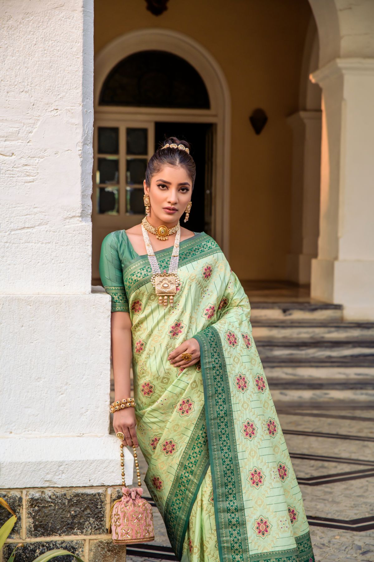 Pastel Green Banarasi Patola Silk Saree