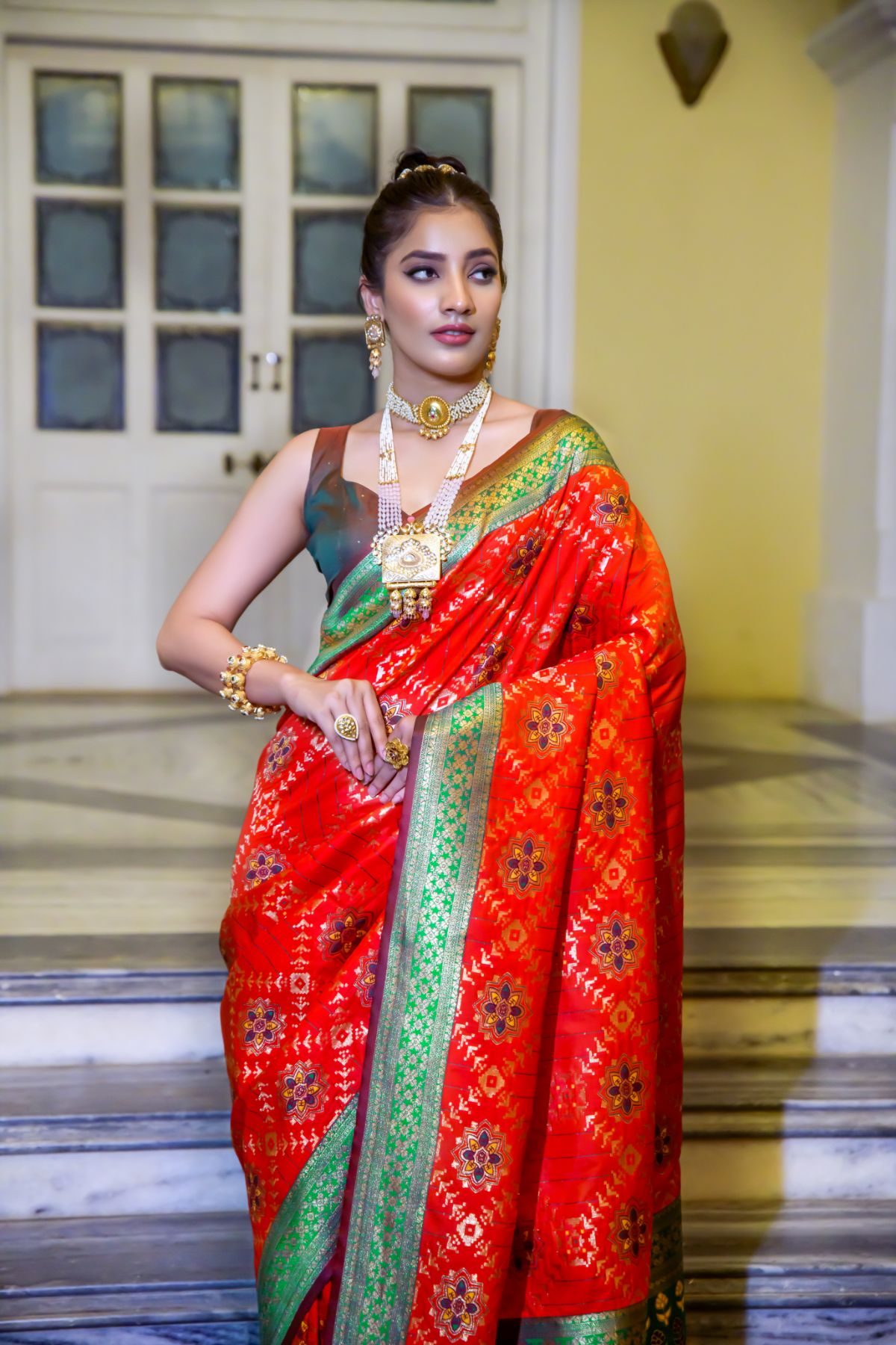 Sweet Red and Green Banarasi Patola Silk Saree