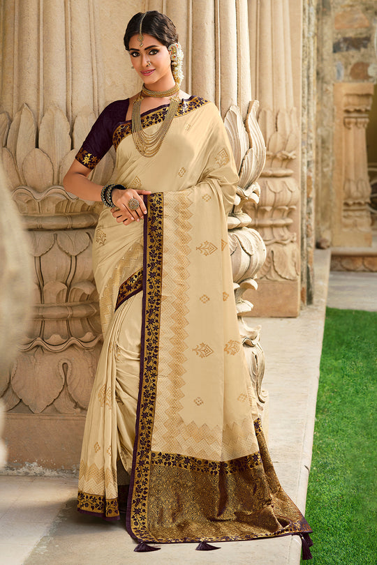 Antique Cream Kanjivaram Saree