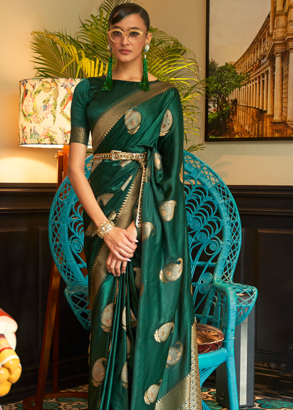 William Green Woven Satin Silk Saree