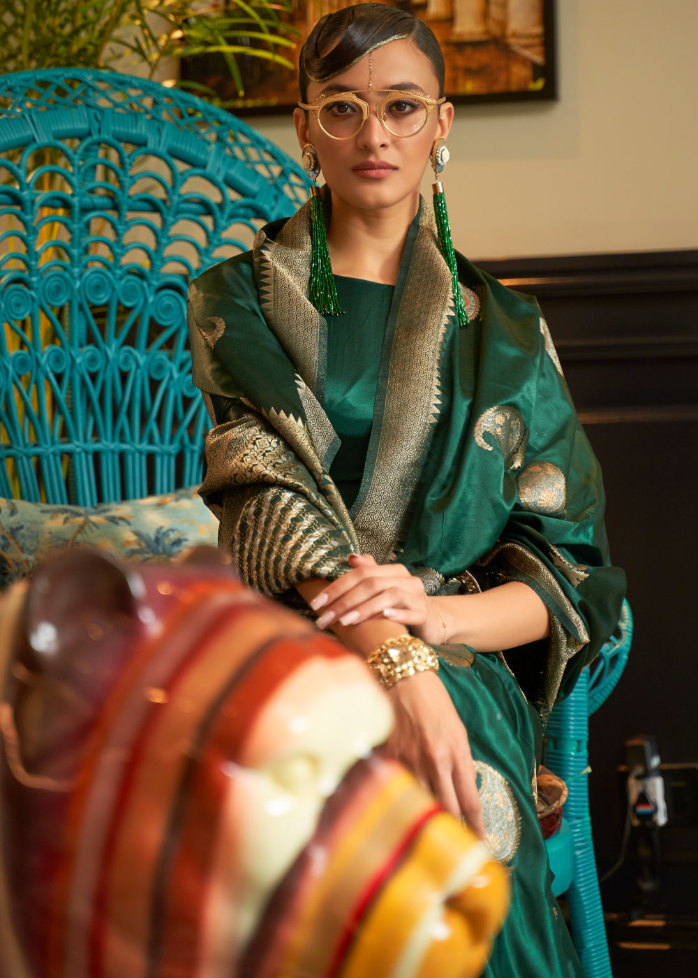 William Green Woven Satin Silk Saree