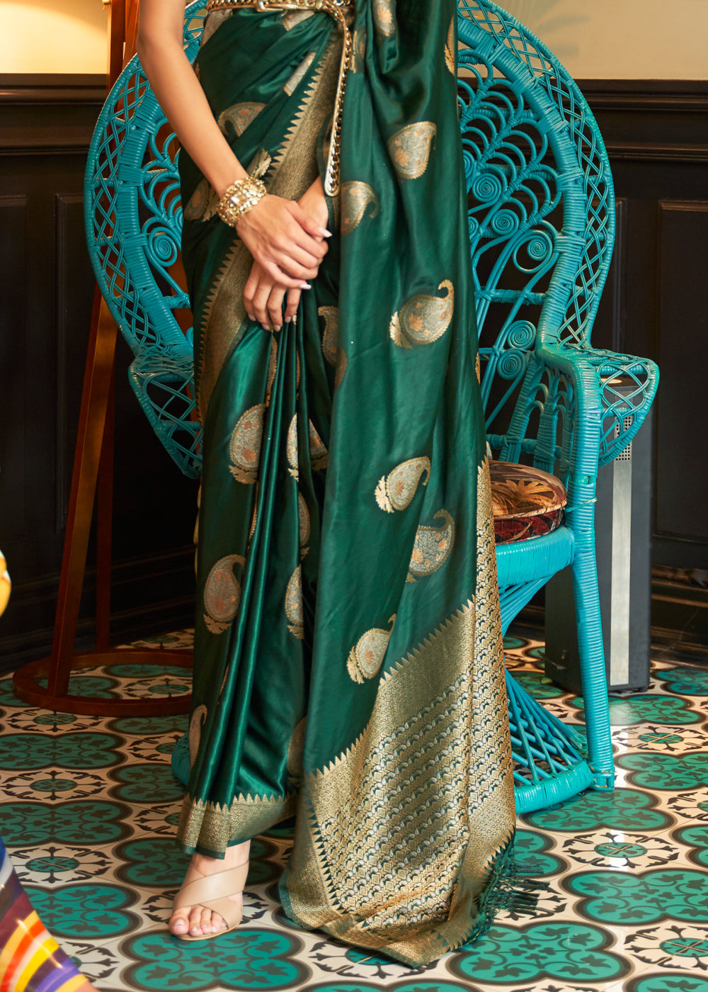 William Green Woven Satin Silk Saree