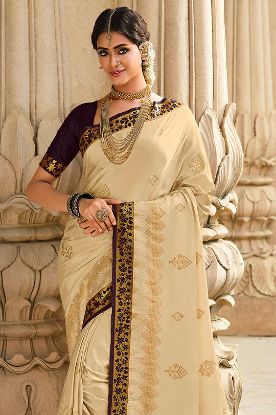 Antique Cream Kanjivaram Saree