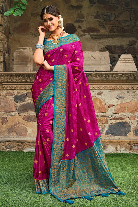 Frostbite Pink and Blue Kanjivaram Saree