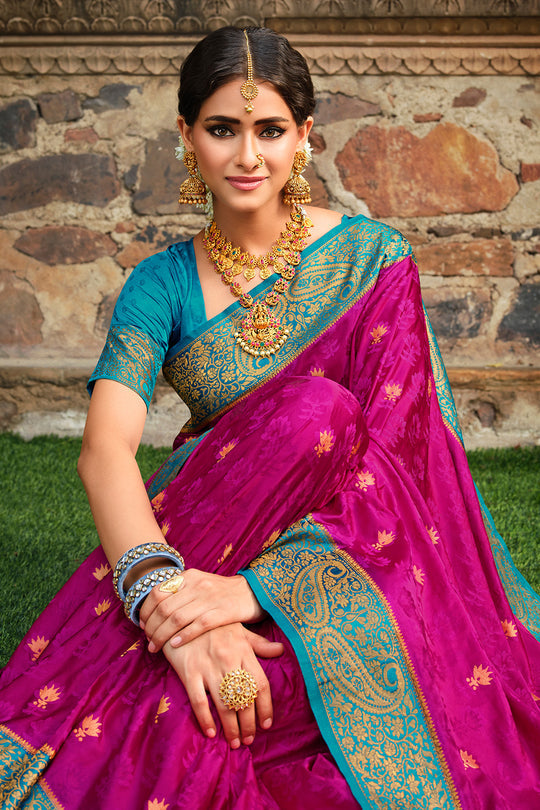 Frostbite Pink and Blue Kanjivaram Saree