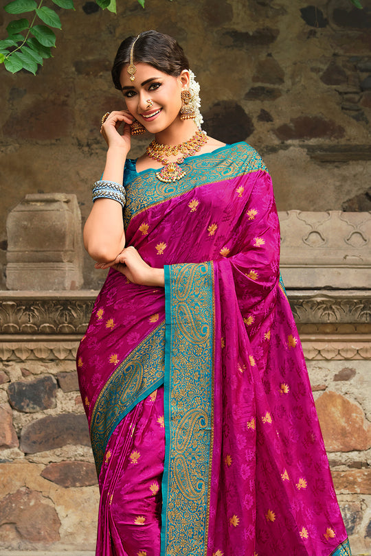 Frostbite Pink and Blue Kanjivaram Saree