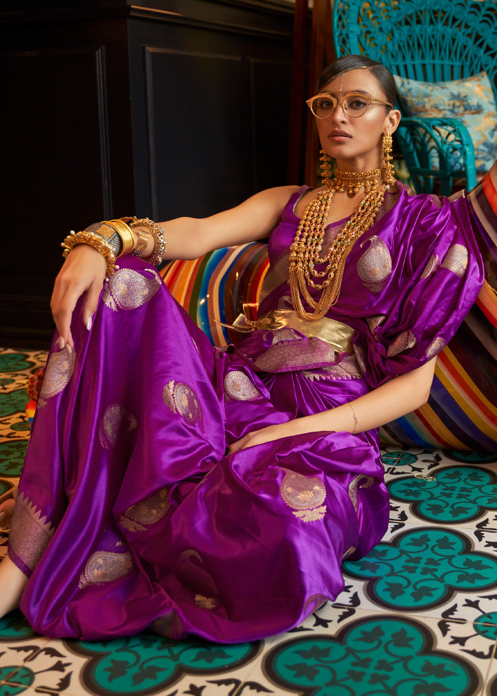 Seance Purple Woven Satin Silk Saree