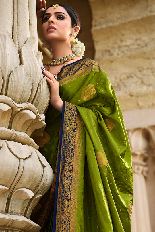 Corn Harvest Green Kanjivaram Saree