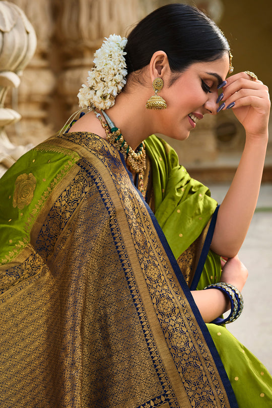 Corn Harvest Green Kanjivaram Saree