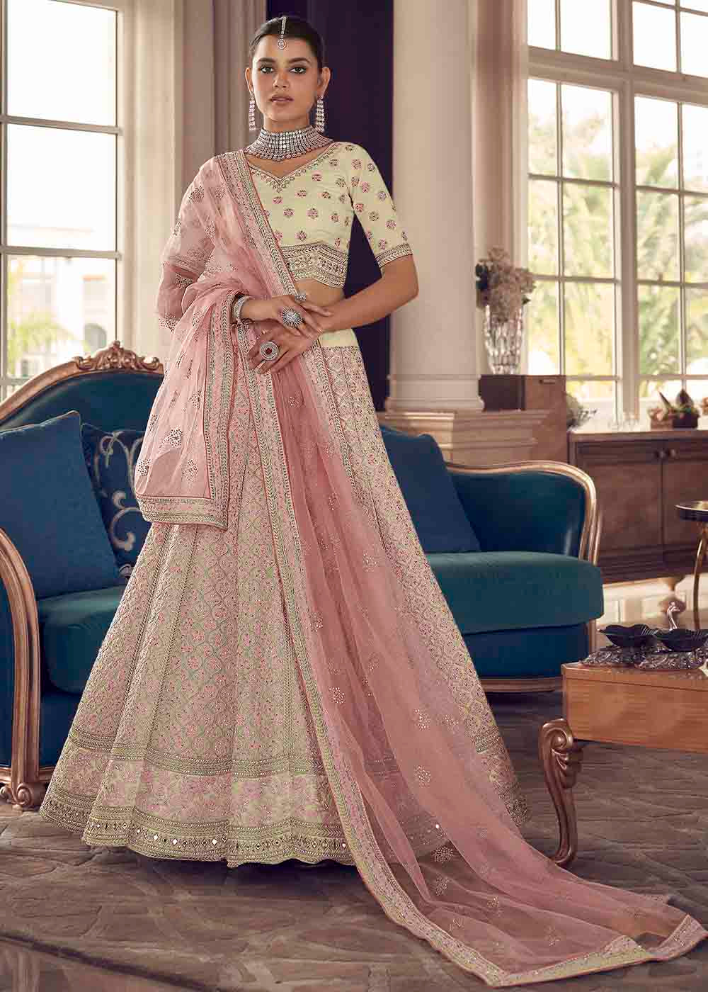 Rose Fog Pink Art Silk Lehenga Choli