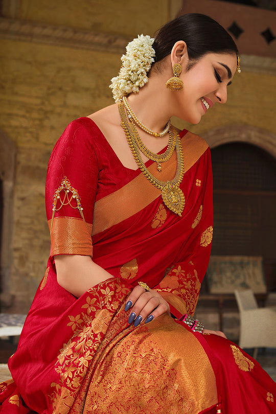 Red Salsa Kanjivaram Saree