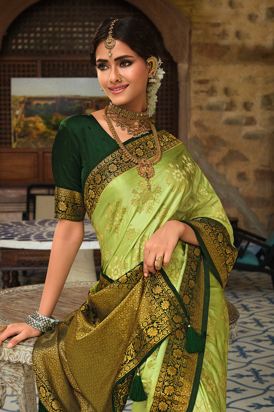 Tacha Green Kanjivaram Saree