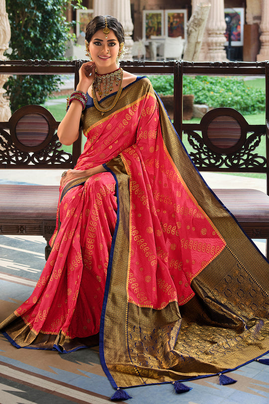 Salmon Pearl Pink Kanjivaram Saree