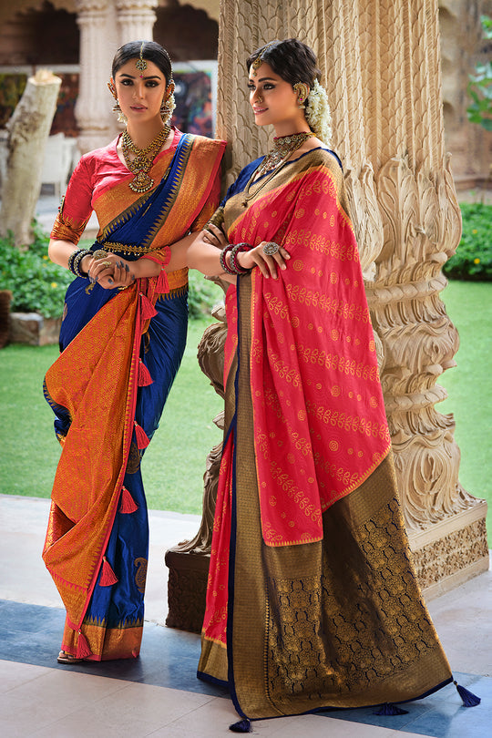 Bunting Blue and Red Kanjivaram Saree