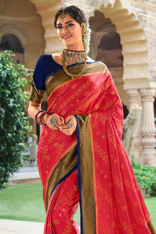 Salmon Pearl Pink Kanjivaram Saree