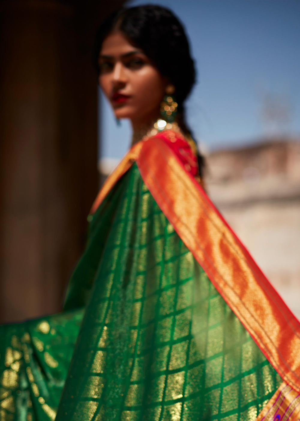 Hippie Green Woven Banarasi Soft Silk Designer Saree