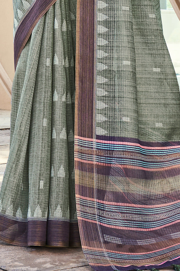 Camouflage Green Printed Cotton Silk Saree