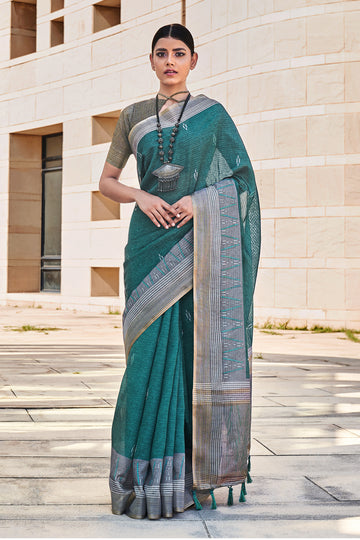 Dianne Blue Printed Cotton Silk Saree