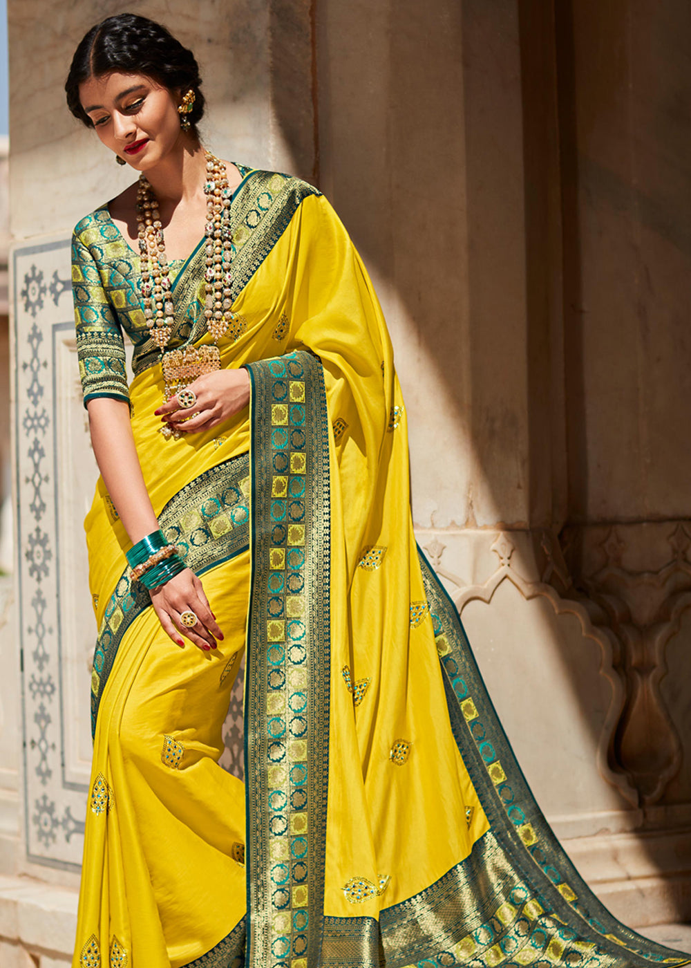 Laser Lemon Yellow Woven Banarasi Soft Silk Designer Saree