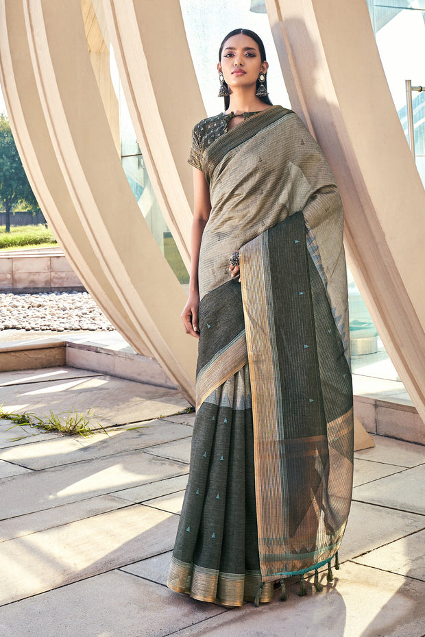 Heavy Green Printed Cotton Silk Saree