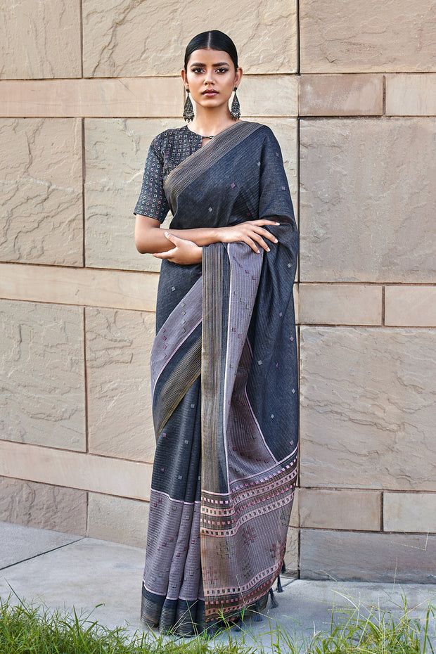 Coral Pearl Blue Printed Cotton Silk Saree