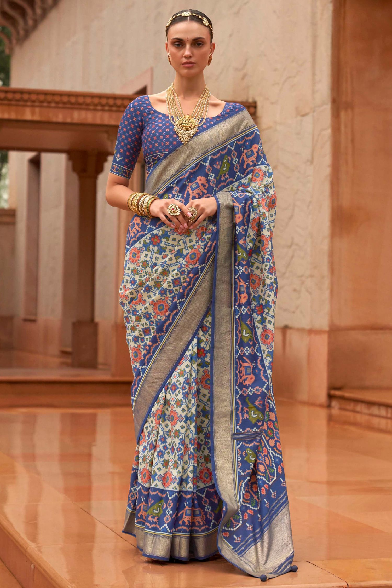 Amethyst Blue Patola Printed Silk Saree