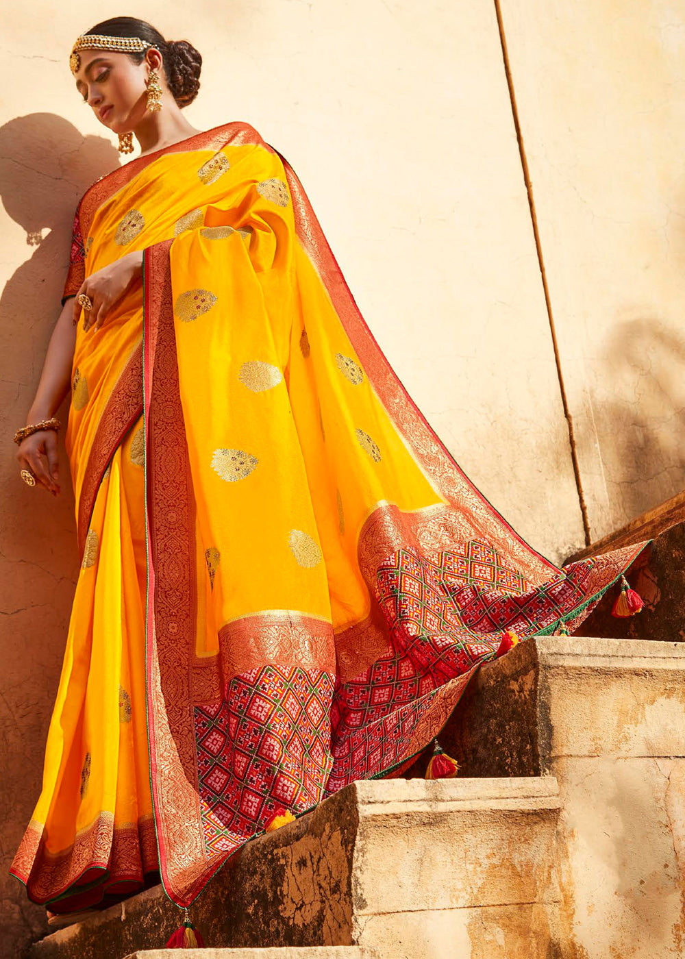 Selective Yellow Woven Patola Designer Silk Saree