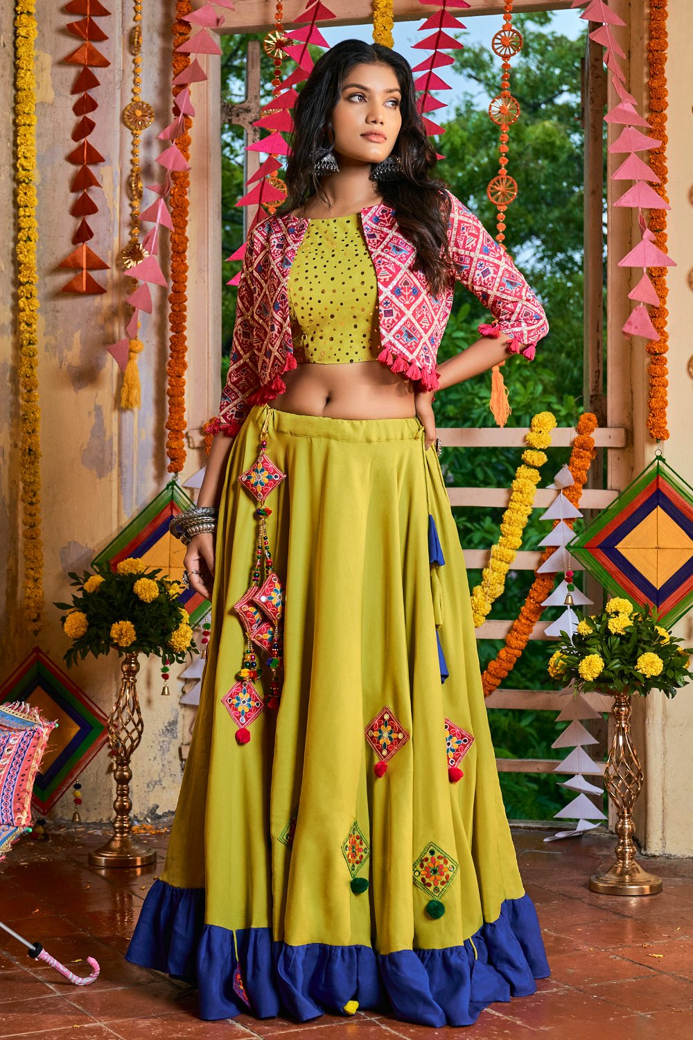 Pesto and Green and Pink Lehenga Choli