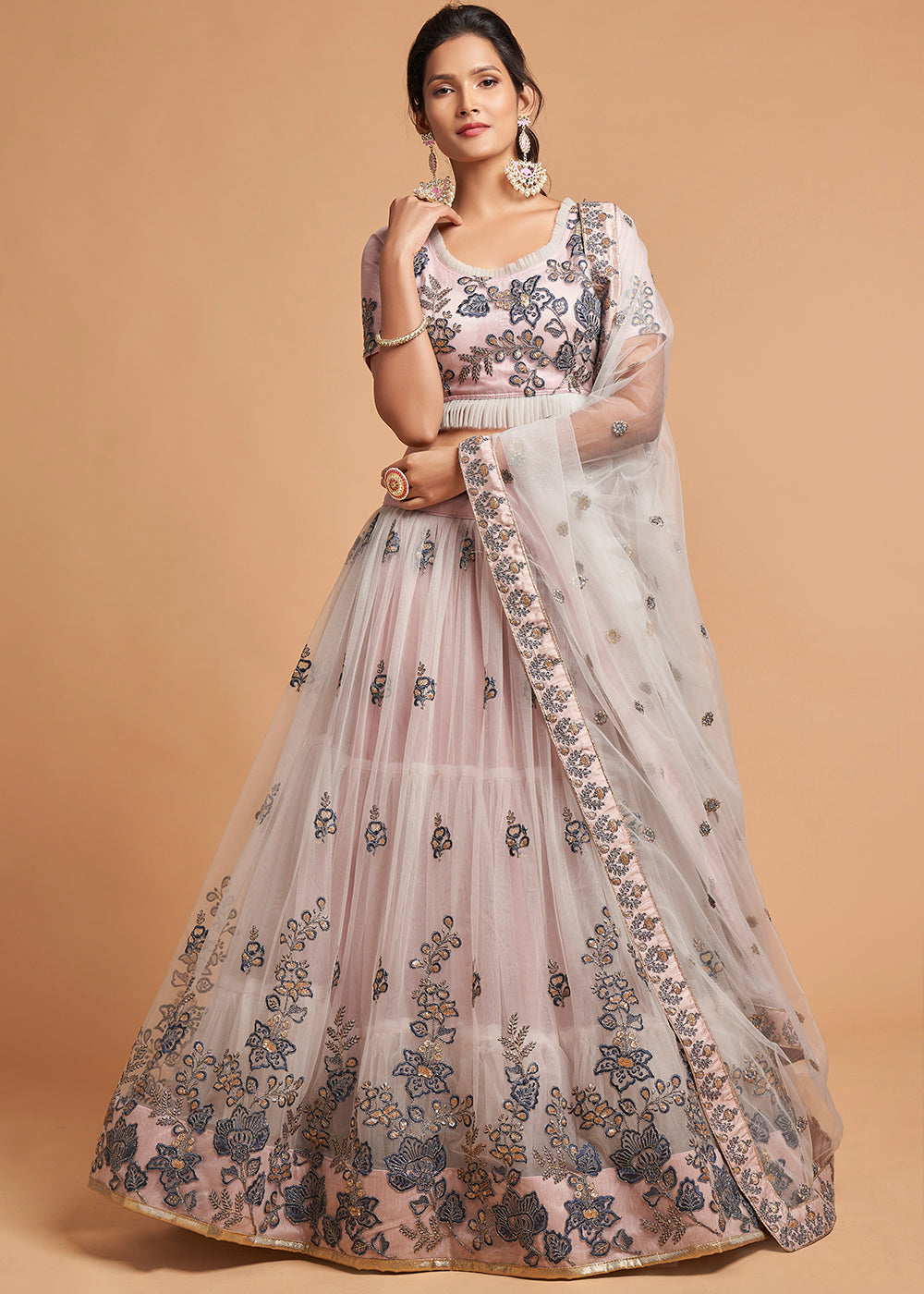 Light Grey Designer Soft Net Lehenga Choli