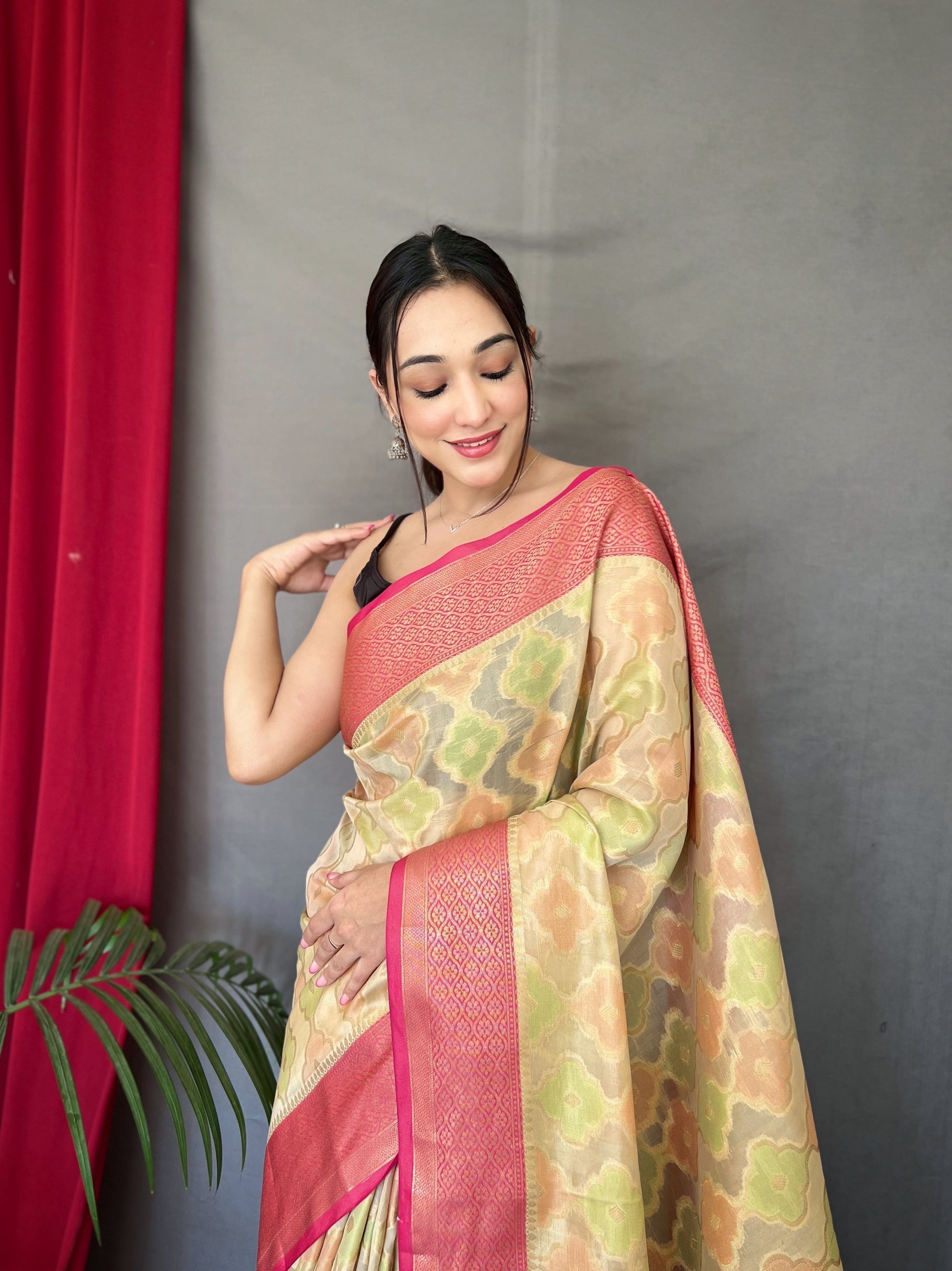 Sapling Yellow Woven Organza Silk Saree