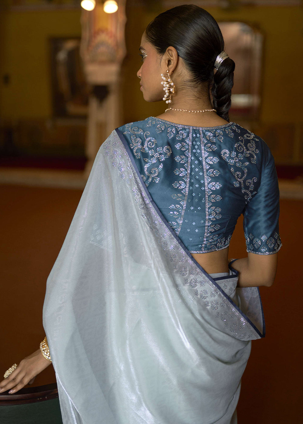 Submarine Blue Organza Woven Silk Saree