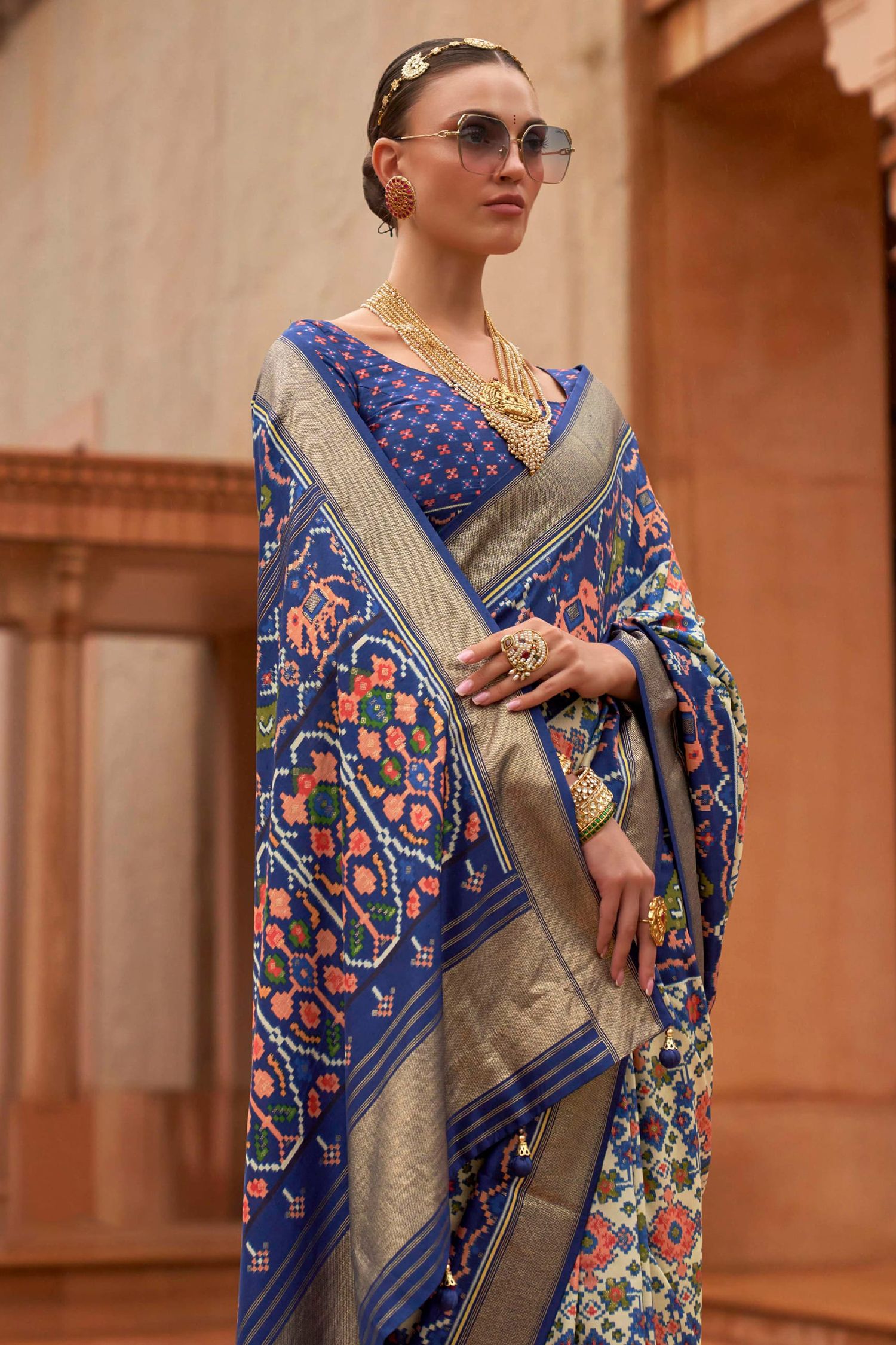 Amethyst Blue Patola Printed Silk Saree