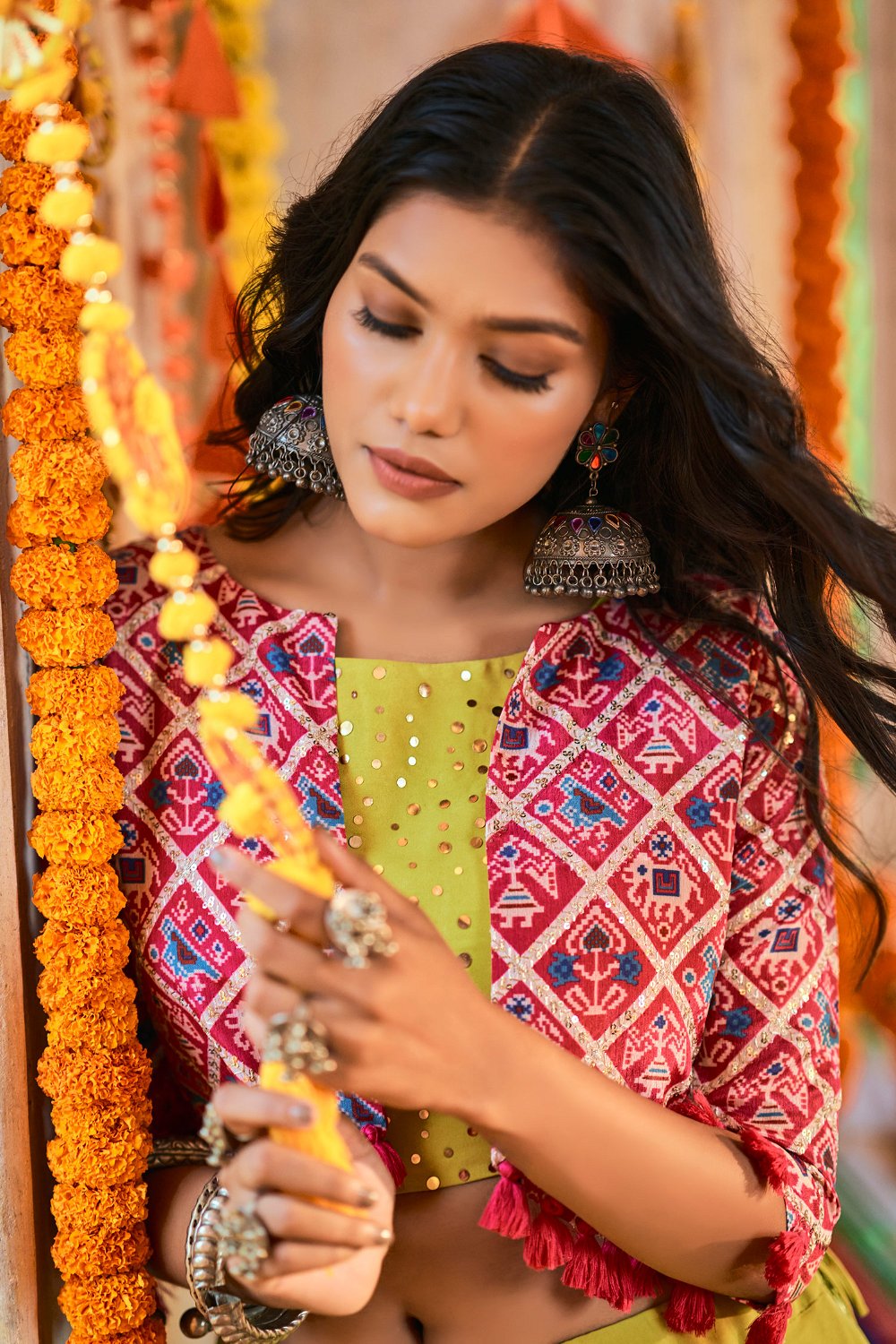 Pesto and Green and Pink Lehenga Choli