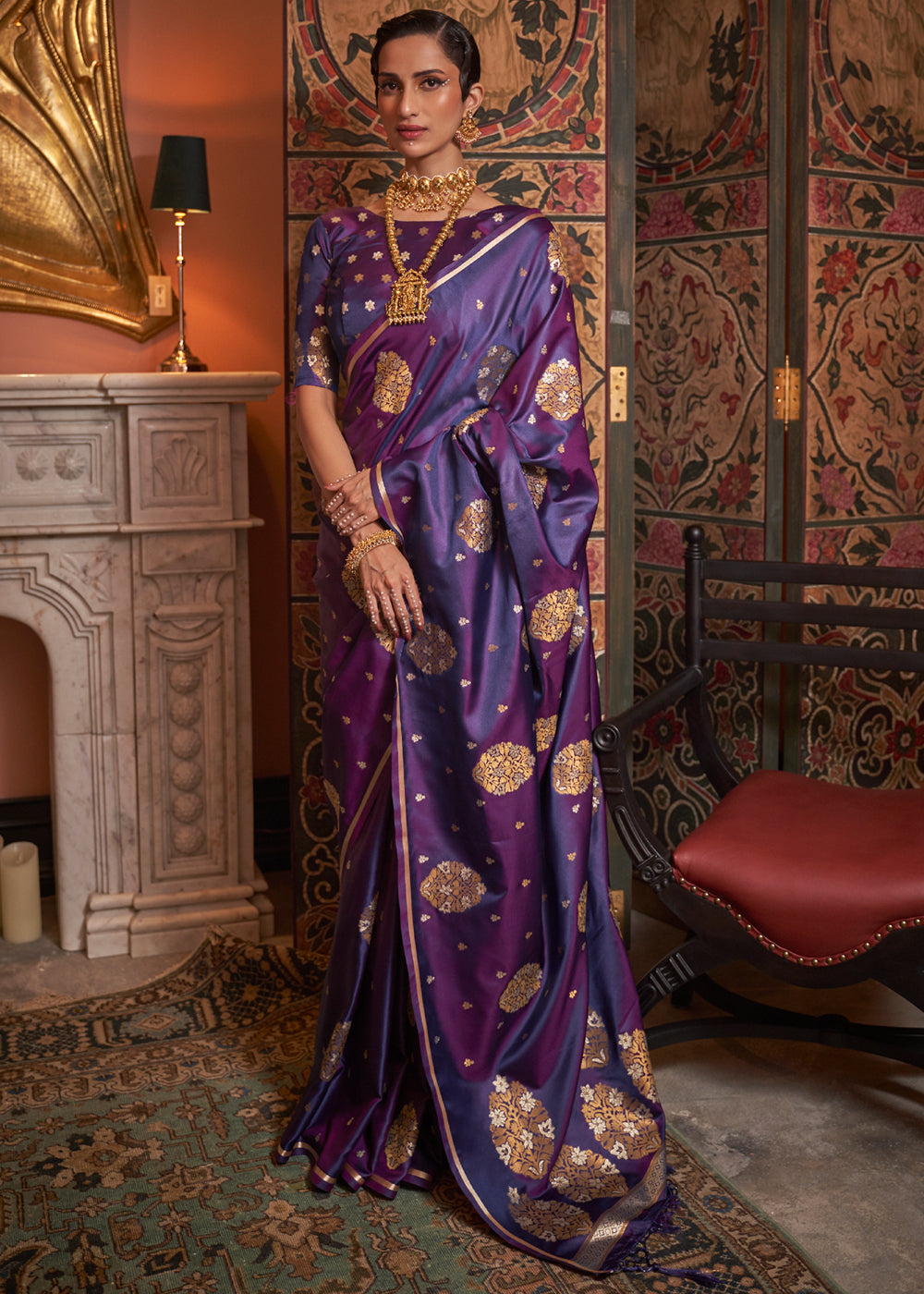 Mystic Purple Woven Satin Silk Saree