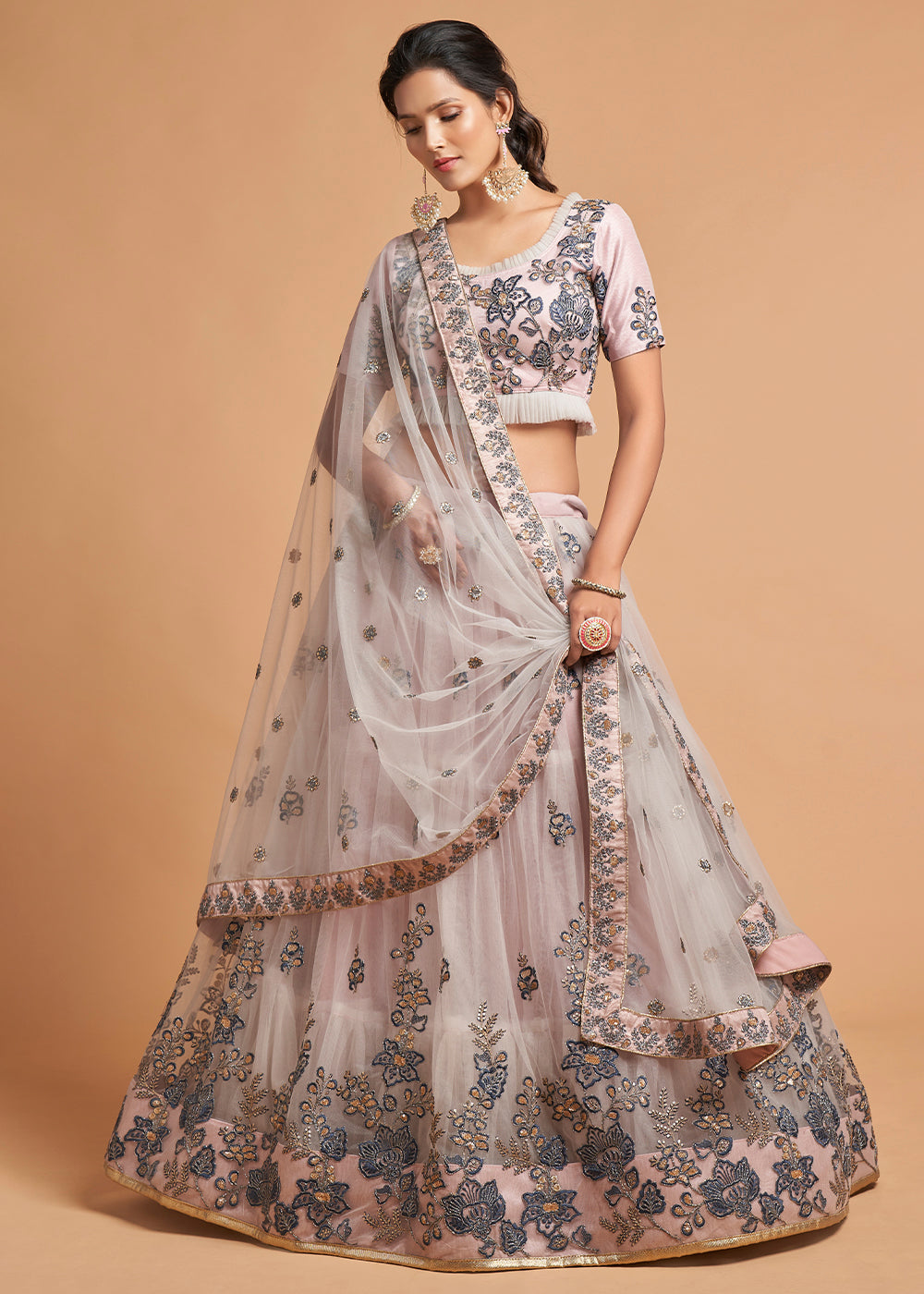 Light Grey Designer Soft Net Lehenga Choli