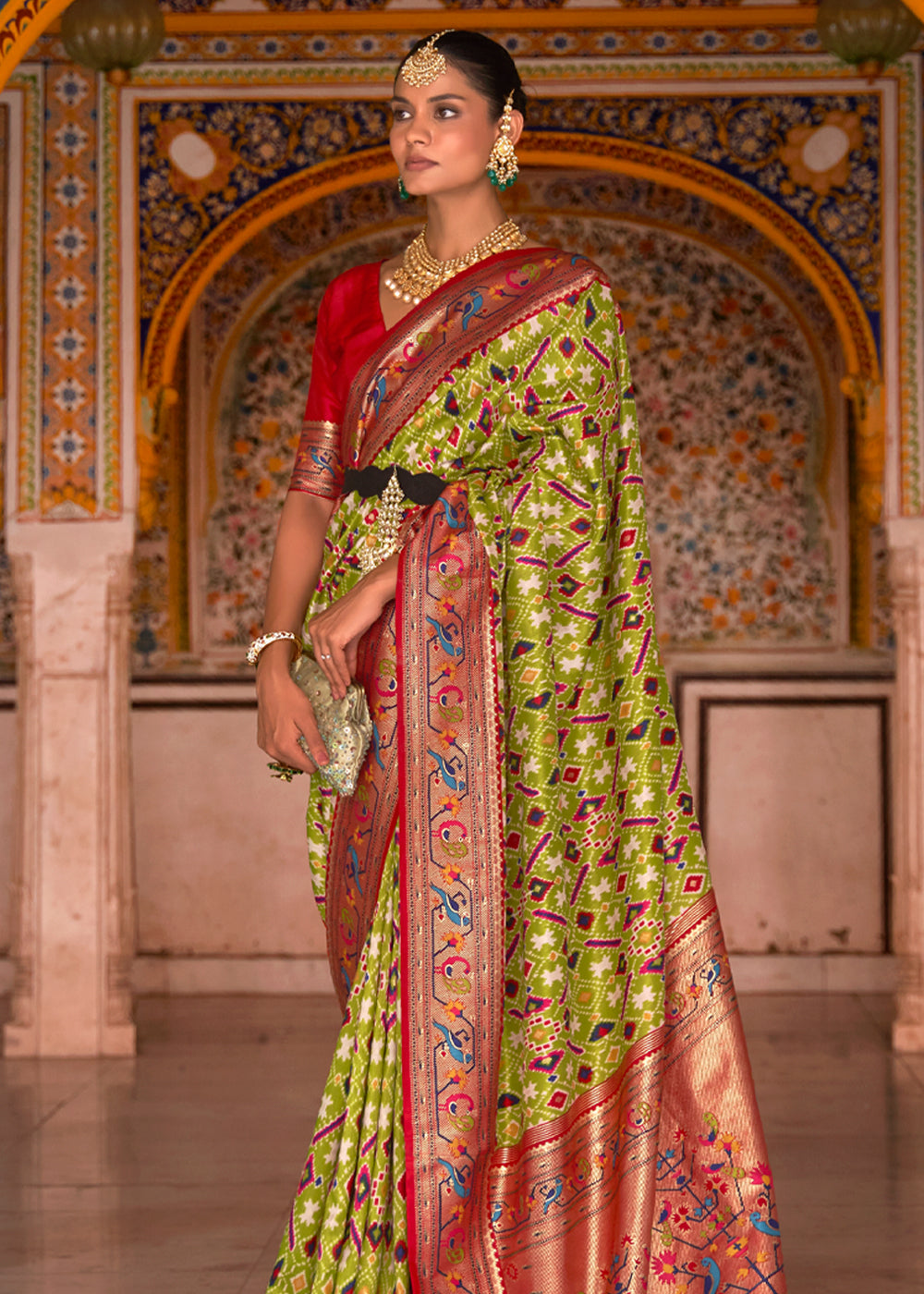 Peridot Green Woven Patola Paithani  Silk Saree