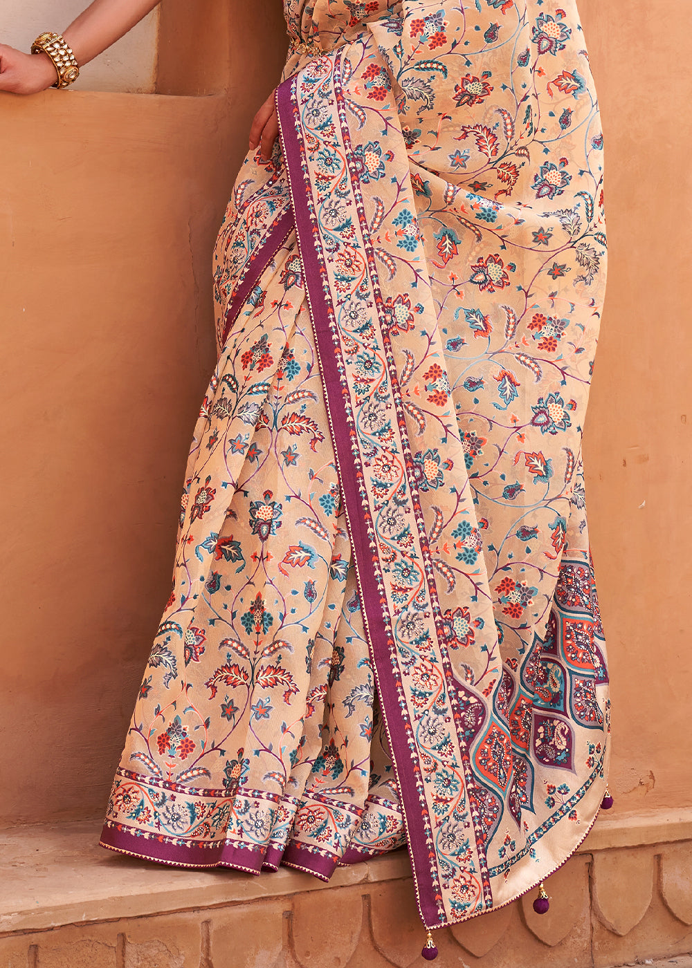 Tacao Brown Patola Printed Tissue Silk Saree