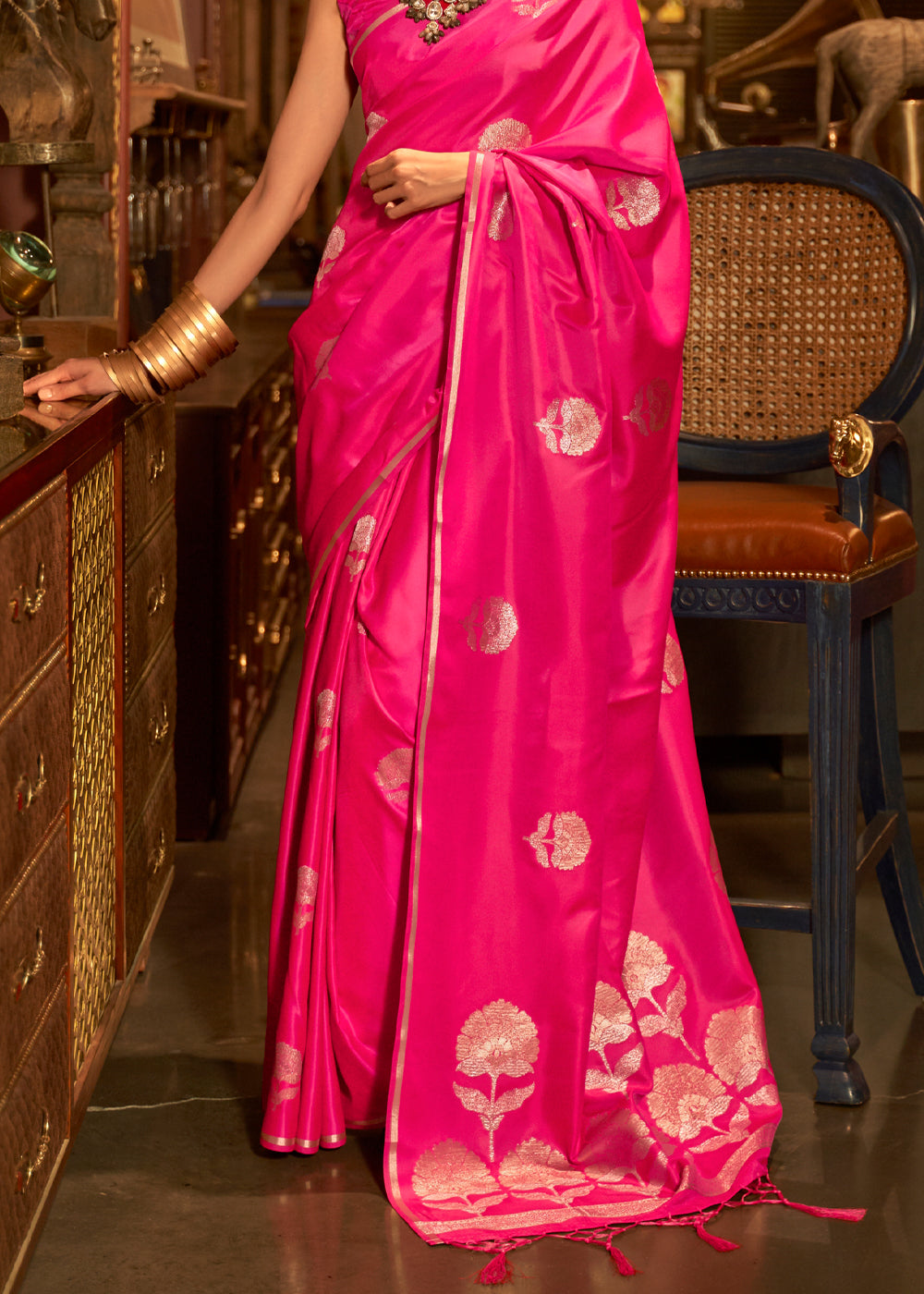 Winter Sky Pink Woven Banarasi Satin Silk Saree