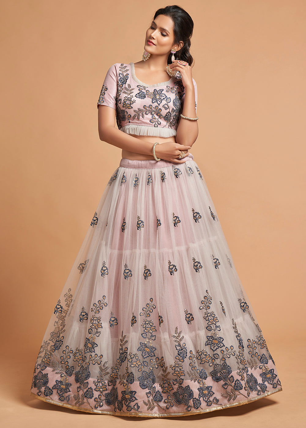 Light Grey Designer Soft Net Lehenga Choli