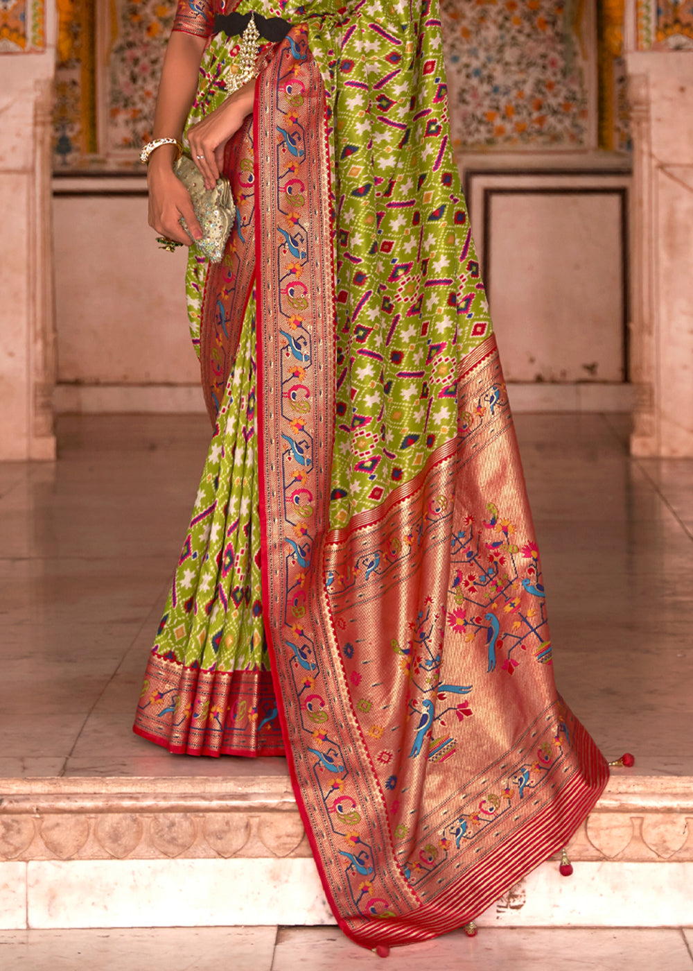 Peridot Green Woven Patola Paithani  Silk Saree