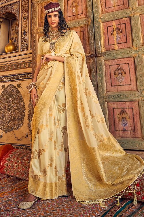 Sahara Sand Brown Woven Georgette Saree